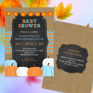 Invitation Baby shower Rustic Blue Orange Citrouille invitati