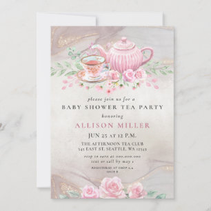 Invitation Baby shower Rustic Blush Rose Gold Tea Party