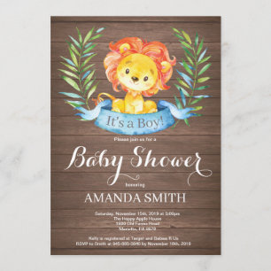 Invitation Baby shower Rustic Boy Lion