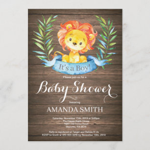 Invitation Baby shower Rustic Boy Lion