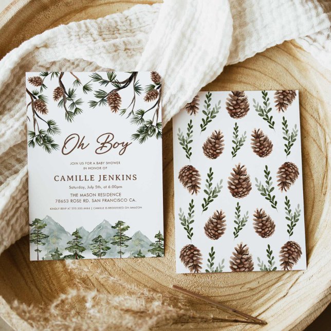 Invitation Baby shower Rustic Forest Boy (Oh Baby Rustic Mountain Baby Shower Invitation)