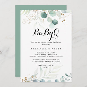 Invitation Baby shower Rustic Gold Floral BabyQ Barbecue