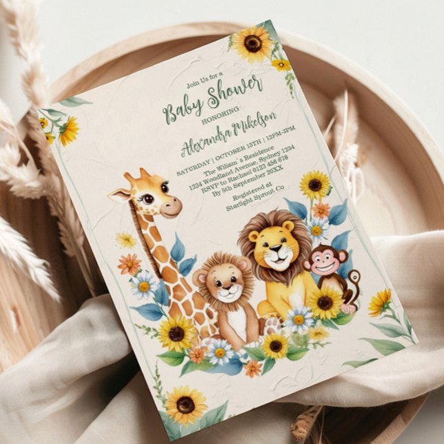 Invitation Baby shower Rustic Jungle Safari Animaux (Créateur téléchargé)
