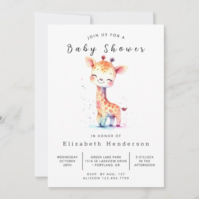 Invitation Baby shower Rustic Online Giraffe (Devant)