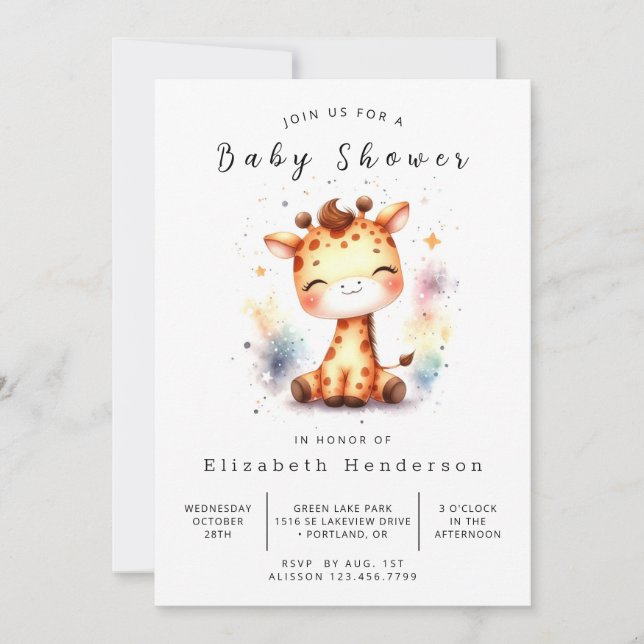 Invitation Baby shower Rustic Online Giraffe (Devant)