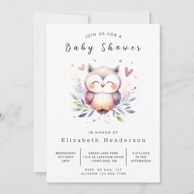 Invitation Baby shower Rustic Online Owl (Devant)