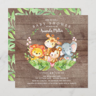 Invitation Baby shower Rustic Sweet Jungle Safari Animaux
