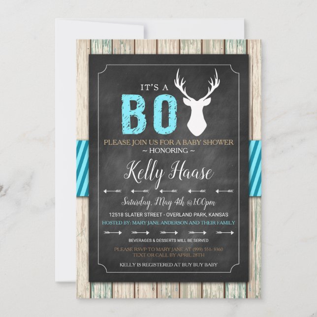 Invitation Baby shower Rustic Wood Buck Boy (Devant)