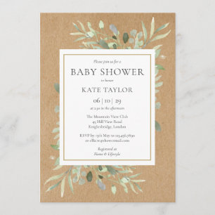 Invitation Baby shower rustique Aquarelle à saupoudrer Verdur