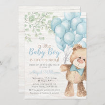 Baby shower Rustique Aquarelle Bleu Ours Garçon