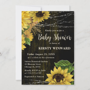 Invitation Baby shower Rustique Automne Sunflowers Bois