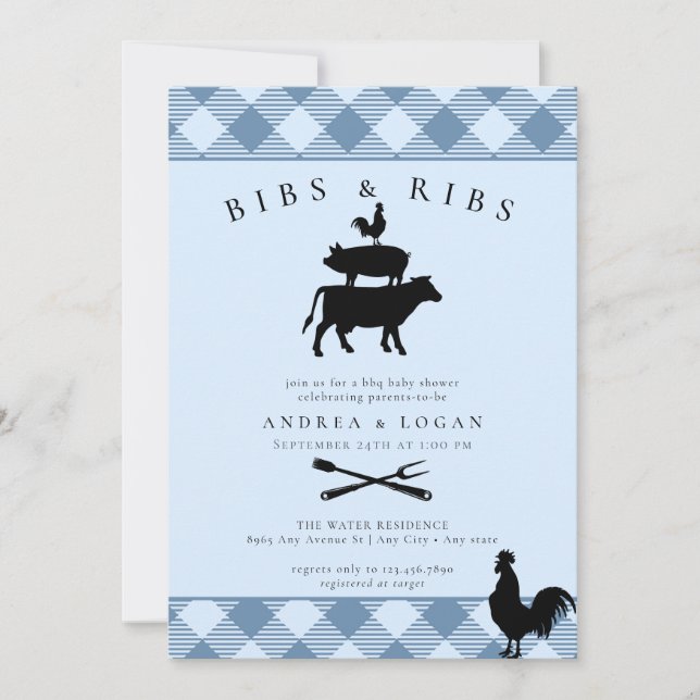 Invitation Baby shower rustique | Barbecue (Devant)