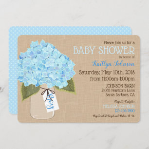 Invitation Baby shower rustique bleu de pot de maçon