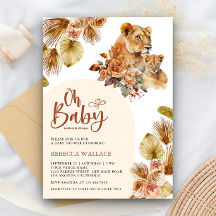 Invitation Baby-Shower Rustique Bohème Maman et Bébé Lionne F