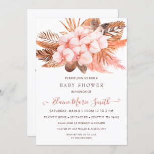 Invitation Baby shower Rustique Boho Blush Pampas Grass Girl