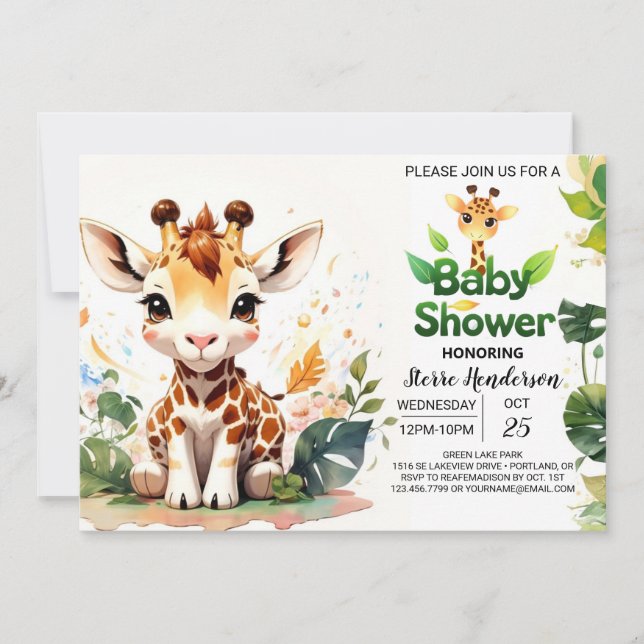 Invitation Baby shower Rustique Boho Charm Giraffe (Devant)
