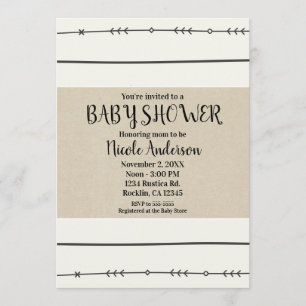 Invitation Baby-Shower Rustique Boho Chic Kraft Moderne Minim