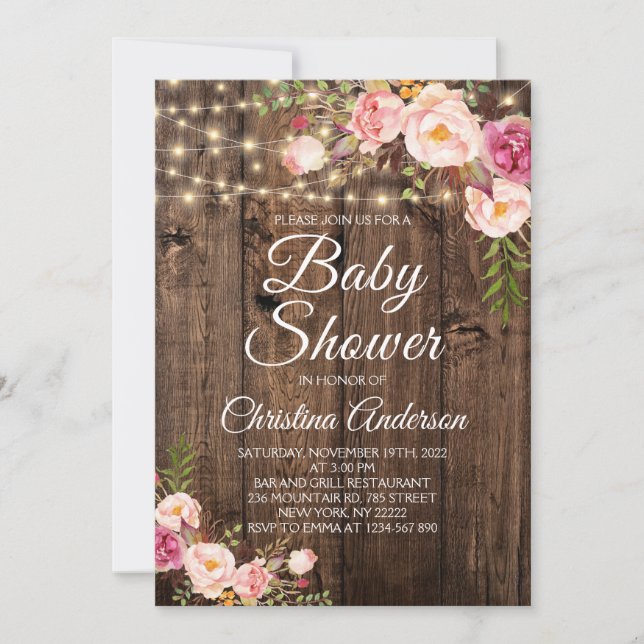 Invitation Baby shower Rustique Boho Floral (Devant)