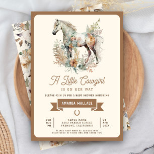 Invitation Baby shower Rustique Boho Floral Horse Cowgirl