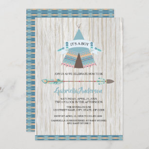 Invitation Baby shower rustique Boho Tribal Teepee Baby Boy