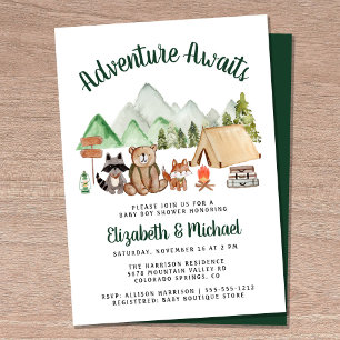 Invitation Baby shower Rustique Bois Camping Couples