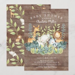 Invitation Baby shower Rustique Bois Jungle Animaux
