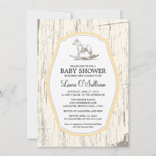 Invitation Baby shower Rustique Bois Rocking Horse