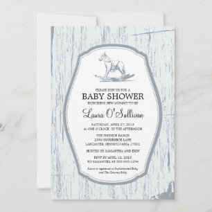 Invitation Baby shower Rustique Bois Rocking Horse