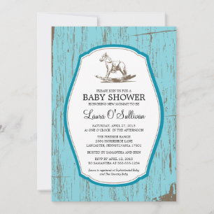 Invitation Baby shower Rustique Bois Rocking Horse