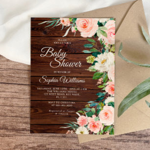 Invitation Baby shower Rustique Bois Rose-Bleu