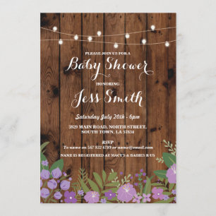 Invitation Baby shower Rustique Bois violet Floral Party Invi
