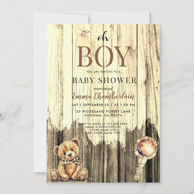 Invitation Baby shower Rustique Boy Boy (Devant)