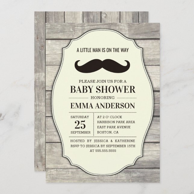 Invitation Baby shower Rustique Boy Boy - Moustach (Devant / Derrière)