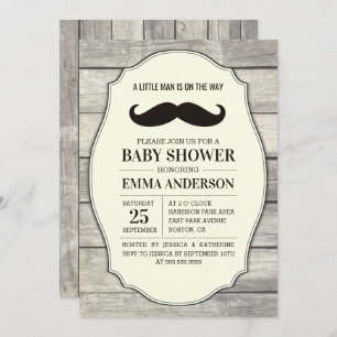 Invitation Baby shower Rustique Boy Boy - Moustach