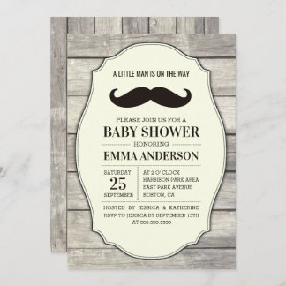 Invitation Baby shower Rustique Boy Boy - Moustach