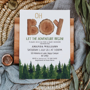 Invitation Baby shower rustique Boy Woodland
