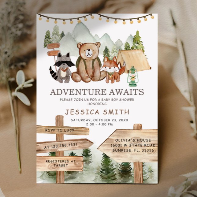Invitation Baby shower Rustique Boy Woodland Forest Animaux (Créateur téléchargé)