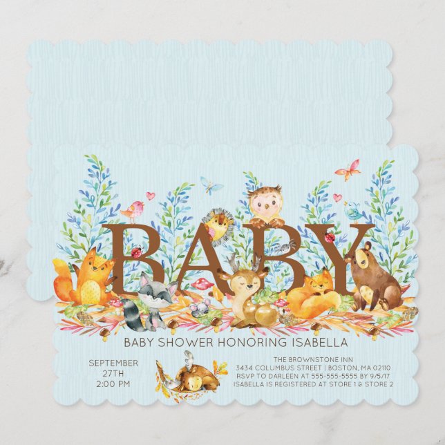 Invitation Baby shower Rustique Boysl Woodland (Devant / Derrière)