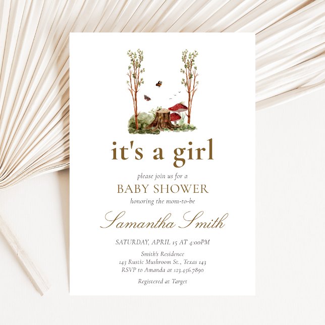 Invitation Baby Shower Rustique Champêtre aux Champignons (Mushroom Rustic Woodland Baby Shower Invitation)