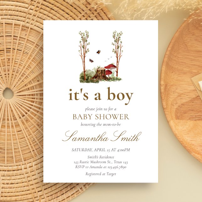 Invitation Baby Shower Rustique Champêtre de Champignons (Mushroom Rustic Woodland Baby Shower Invitation)