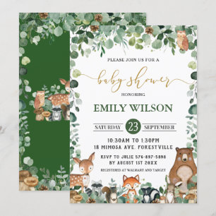 Invitation Baby shower rustique chic verdure Bois Animaux