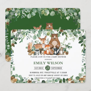 Invitation Baby shower rustique chic verdure Bois Animaux