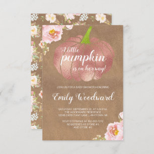 Invitation Baby shower Rustique Citrouille rose floral fille