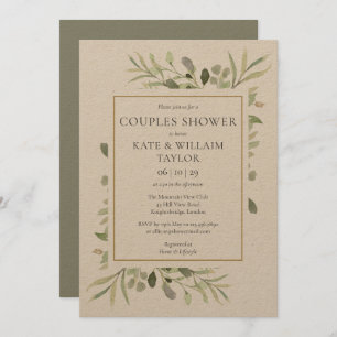 Invitation Baby shower Rustique Couples Aquarelle Verdure