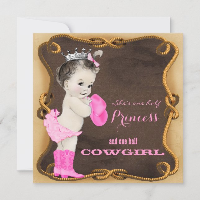 Invitation Baby shower rustique Cowgirl (Devant)