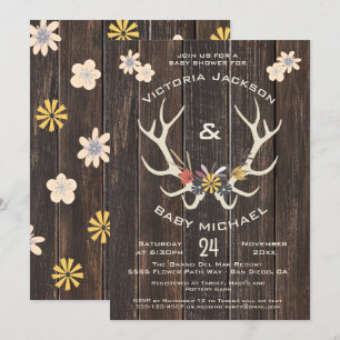Invitation Baby shower rustique de bois de cerfs d'art popula
