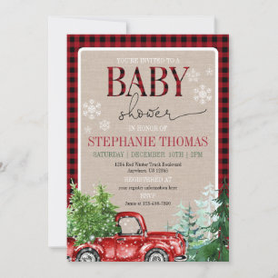 Invitation Baby shower rustique de camion rouge de forêt d'hi
