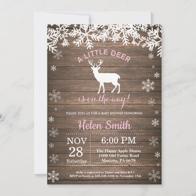 Invitation Baby shower rustique de cerfs de bois d'hiver fill (Devant)