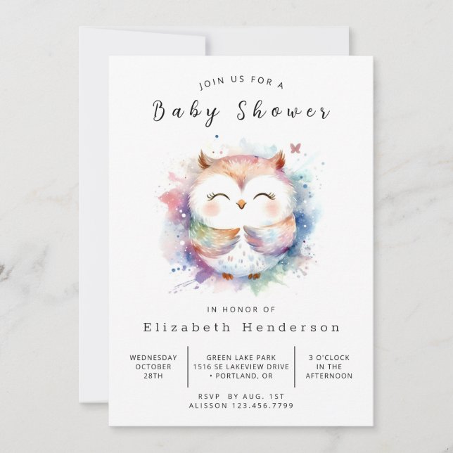 Invitation Baby shower rustique de chouette modifiable (Devant)