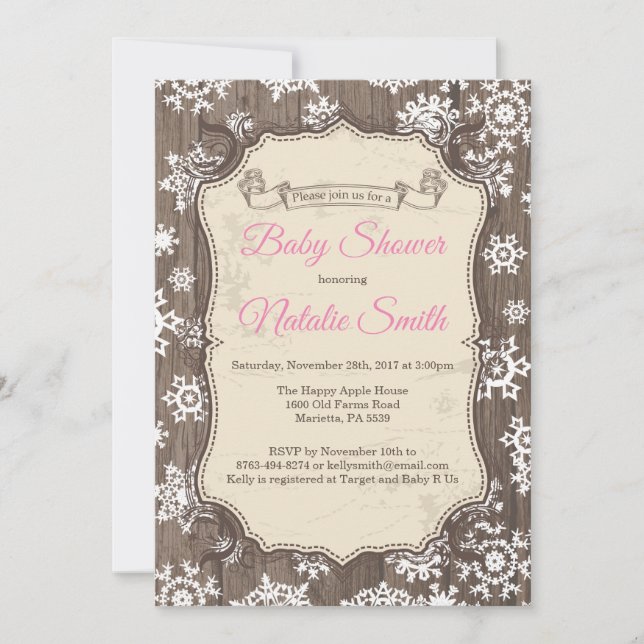 Invitation Baby shower rustique de Fille de Feu de Neige hive (Devant)